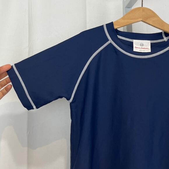 HANNA ANDERSSON Size 130 8 Short Sleeve Rash Guard Swim Top Navy Blue Kids - Picture 4 of 8